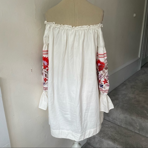 Free People Fleur Du Jour Cream Floral Embroidery Off the Shoulder Peasant Dress - Picture 6 of 11